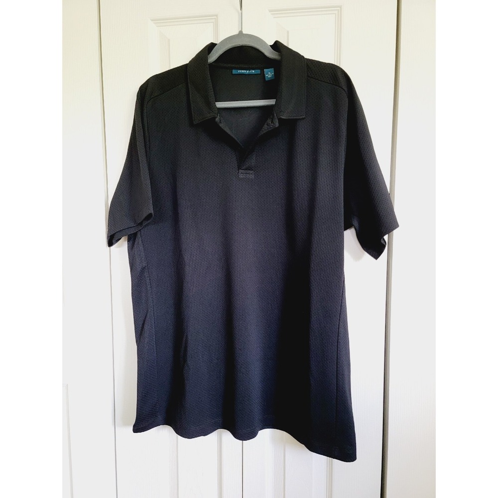 Perry‎ Ellis Men's XL Slub Short Sleeve Polo Shirt Black NWOT